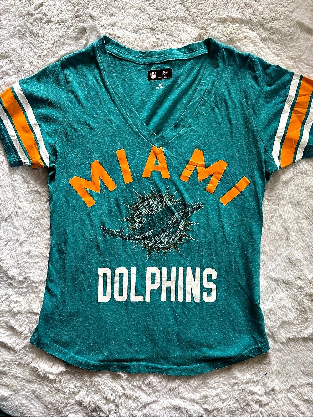NWOT NFL Team Apparel Miami Dolphins Women's Rhinestone Graphic Jersey